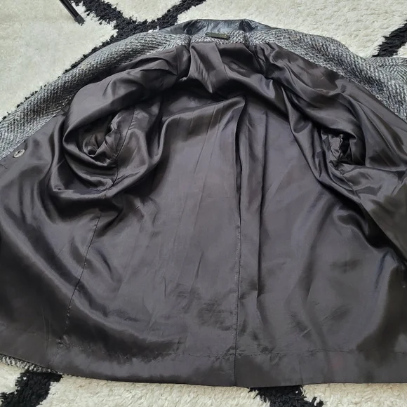 Vintage 80s wool leather tweed jacket coat oversized - Picture 8 of 16